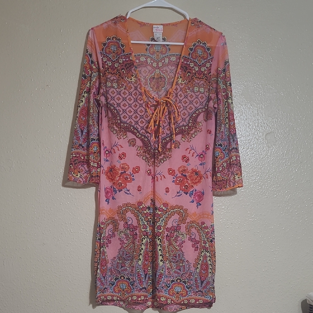 Blush Pink & Orange Paisley Floral Swim Coverup